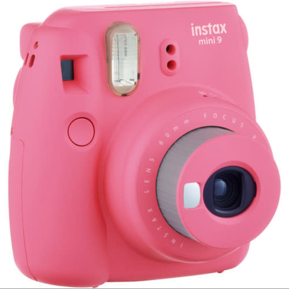 Pink polaroid camera and case